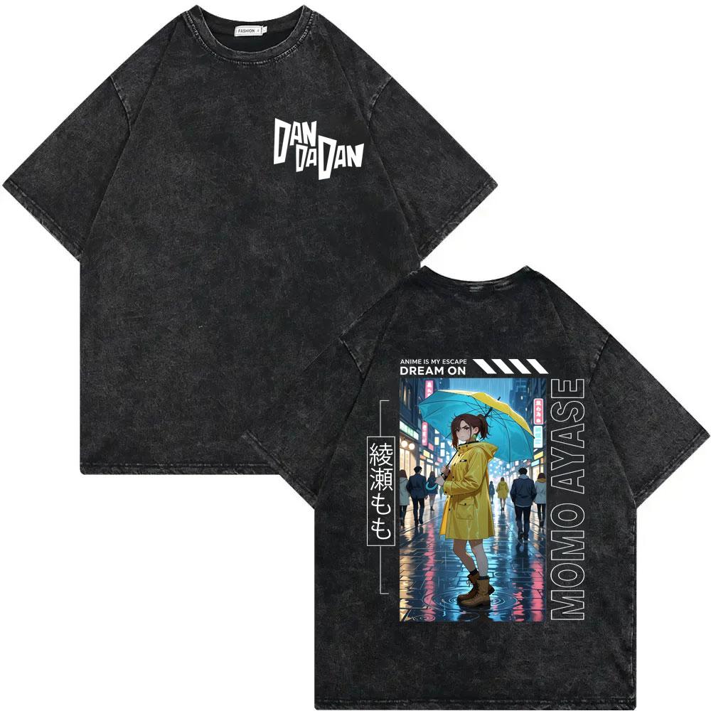 Dandadan Turbo Granny Anime Graphic T Shirts High Street Fashion Trend Vintage Washed Tshirt Men Women Casual Cotton Tshirts
