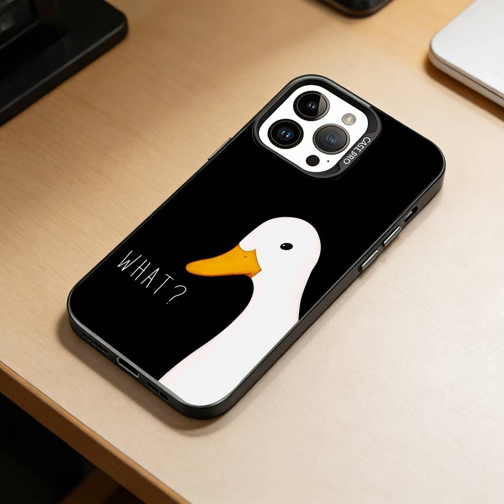 Little Cute Duck Phone Case For iPhone 17,16,15,14,13,12,11 Plus,Pro Max,XS,Colored Silver Plated Inside Cover