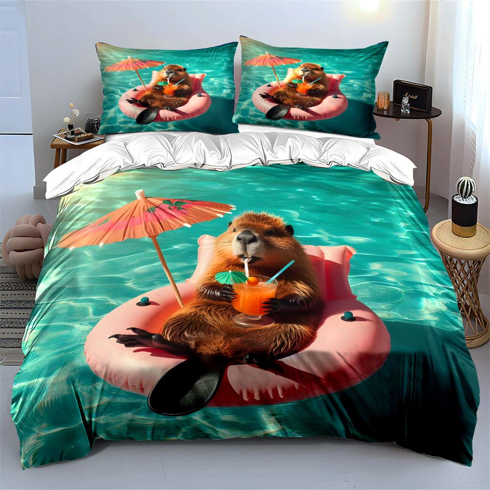 Pool Relaxation Beaver Set Soft Comfortable Duvet Cover Bedding Set Included 1*Duvet Cover & 2*Pillowcases, Gift