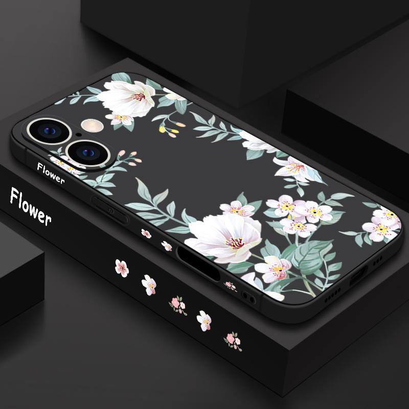 Plain Floral Pattern Shockproof Soft Case For iPhone 16 Pro Max 15 14 Pro 13 12 Mini 11 XS XR 8 7 Lanyard TPU Lens Protection Slim Matte Phone Cover
