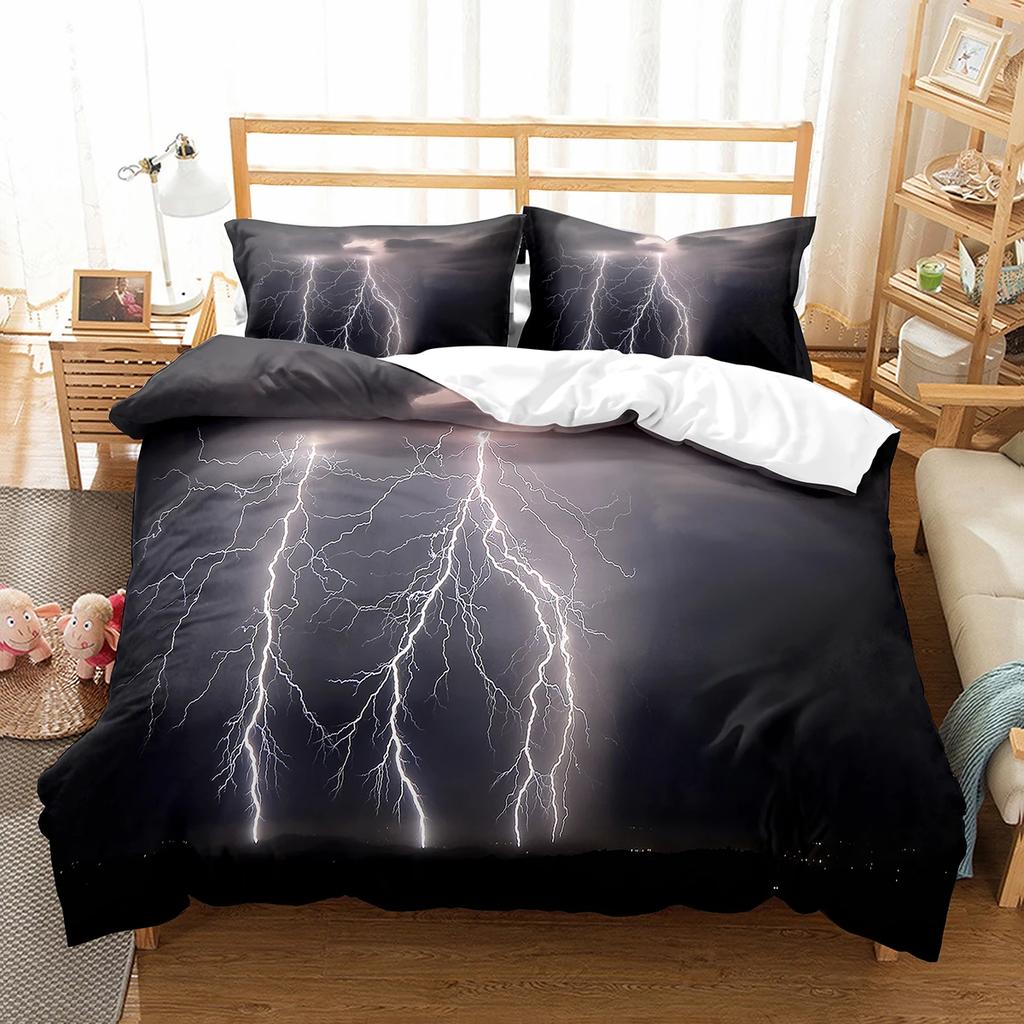 Lightning Duvet Cover Set King Queen Single Size Washed Cotton Comforter Cover For Kids Teens Adults Bedding Set With Pillowcase