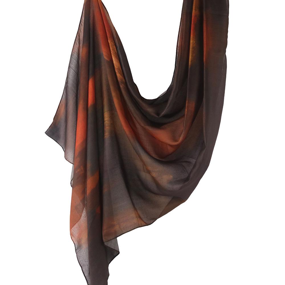 "Ethnic Watercolor Modal Cotton Shawl Satin Print Scarf for Women"