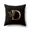 Polyester Pillowcase Car Decoration Black Gold Flower Pillowcase 26 English Letters Home Cushion Cover