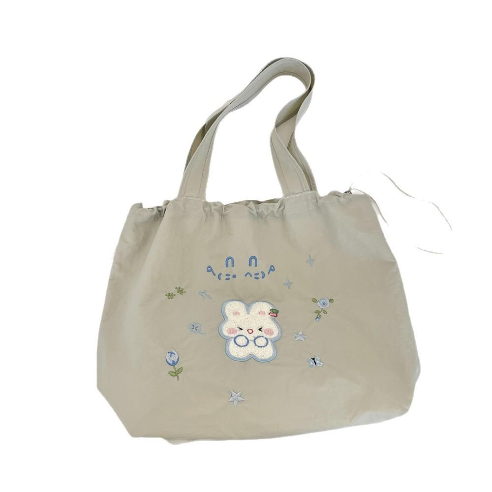 Embroidery Small Fresh Large Capacity Drawstring Cloth Bag Girls Shoulder Bag New Versatile Casual Shoulder