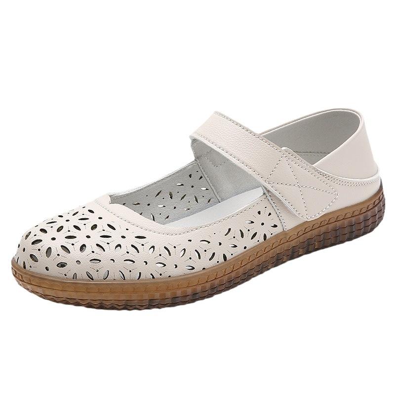 Děrované boty střední mateřské boty měkká podrážka dámské pohodlné kožené dámské boty s mělkým výstřihem hovězí šlacha podešev duté ploché sandály kožené boty