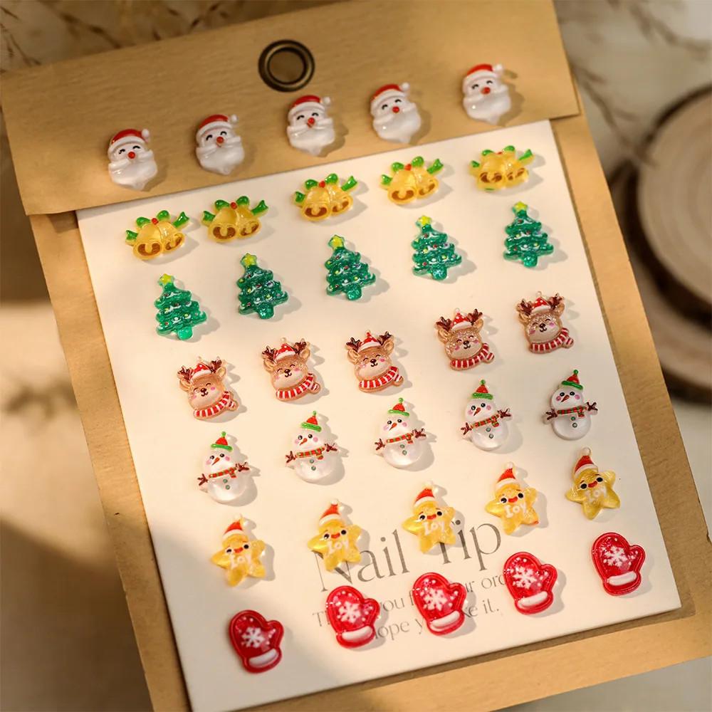 30Pcs/set Cartoon 3D Christmas Nail Decoration Santa Claus Snowflake Elk Cute Snowman Nail Art Charm for DIY Accessories