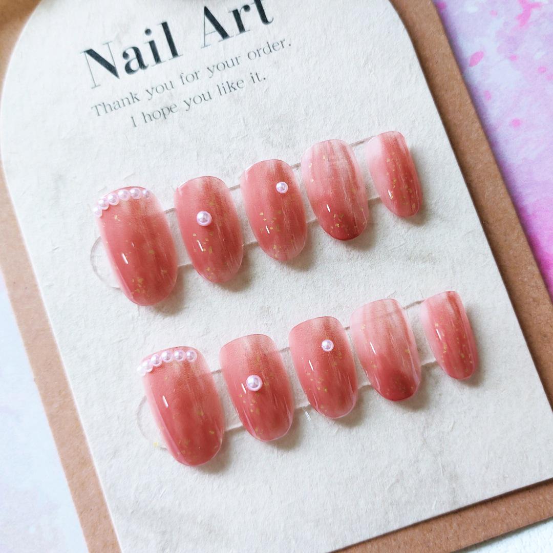 

Pearl Halo Wearable Short Whitening Nail Patches - Removable False Manicure B660-Pearl Gradient [Glue Version]