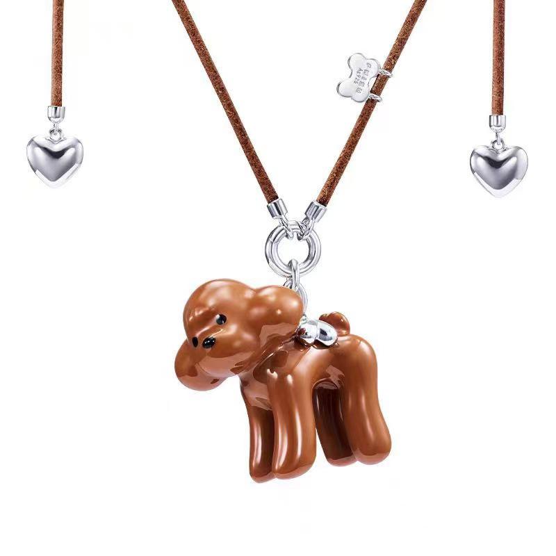 Heart Teddy Dog Pendant Long Necklace: Childlike & Versatile Spring/Summer Design for Women