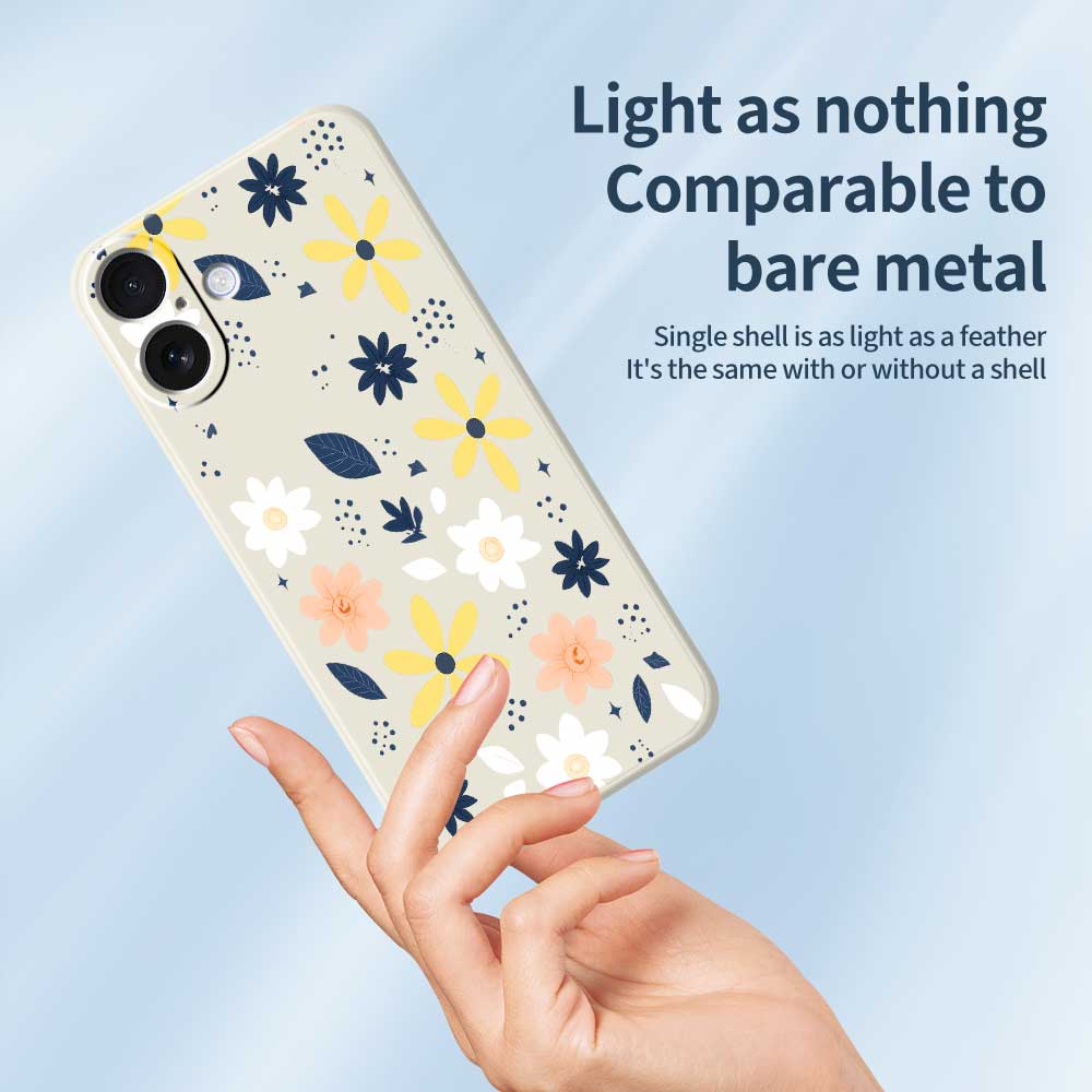 For iPhone 17 Case Colorful Floral Blue Leaves Pattern Printing Straight Edge TPU Phone Back Cover