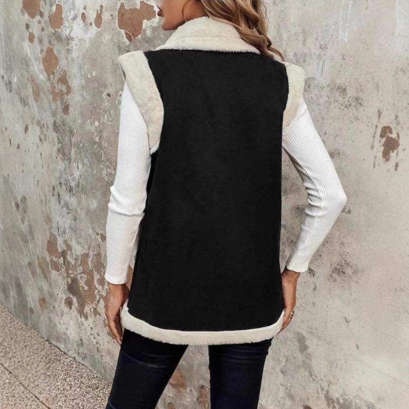 Neue Damenweste Plüsch-Spleiß-Reversweste Mittel und lang Ärmellose Westenjacke Damen-Trend