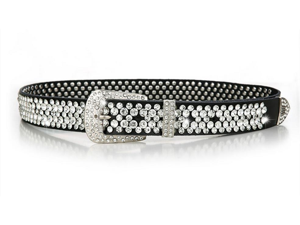 Ladies' Wide Leather Belt with Rhinestone Accents - Korean Style Versatile Cowhide Fashion Accessory