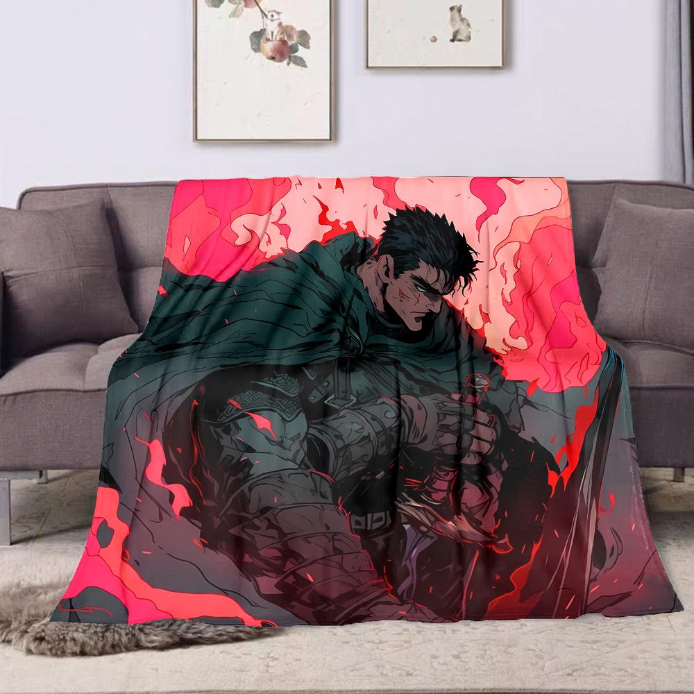 Dark Warrior Amid Fiery Red Flames Patterned flannel blanket perfect for the bedroom living room, sofa, or a little nap