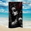 Gothic Skull Floral Print Beach Towel Quick Dry Sun Protection Beach Blanket for Summer Outdoor