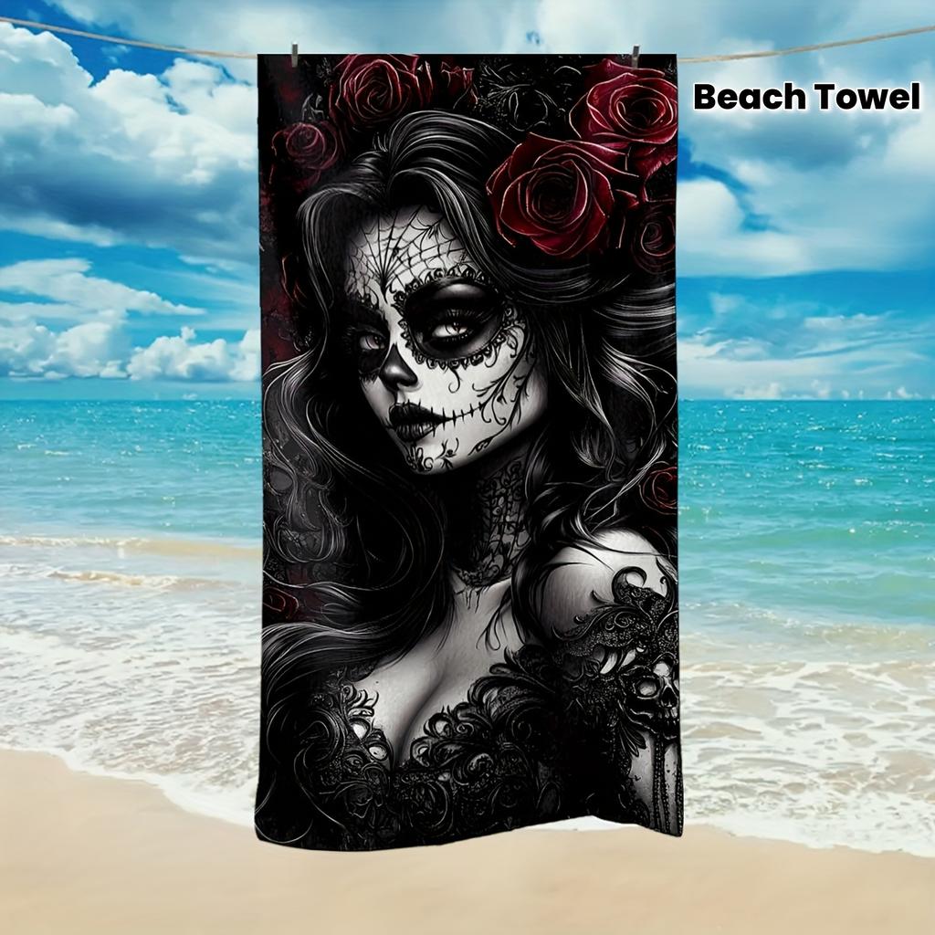 Gothic Skull Floral Print Beach Towel Quick Dry Sun Protection Beach Blanket for Summer Outdoor