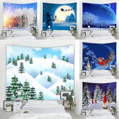 Christmas Snowflake Print Tapestry Christmas Tree Print Polyester Home Decor Tapestry Wall Decor Backdrop Tapisserie De Noël