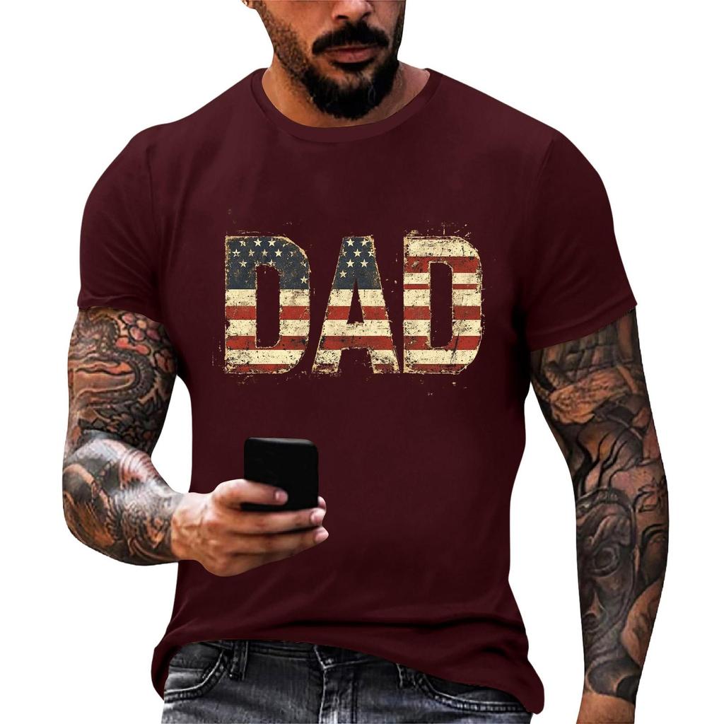 Men's Loose Fit Short Sleeve T Shirt Patriotic Dad Print Casual Summer Daily Wear Top for Father's Day and Independence Day