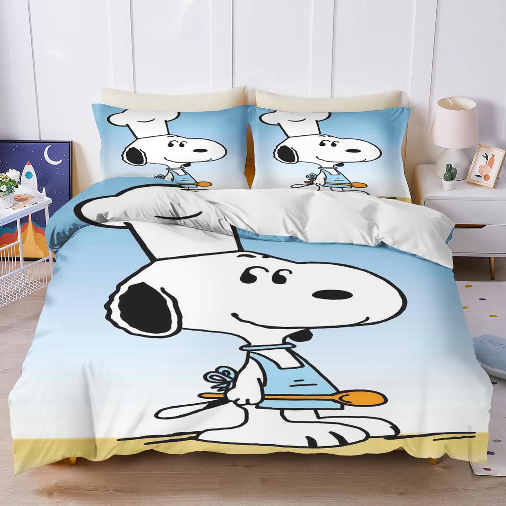 Snoopy Bedroom Anime Duvet Set Bedding King Size Luxury Cover 3-Piece Polyester Christmas Decorations Cute Printed Cartoon Home