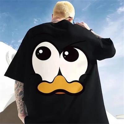 Unisexové letní tričko s krátkým rukávem ze 100% bavlny, vtipné tričko s kachnou, volné, s potiskem anime kreslené postavičky, streetwear, oversized tričko
