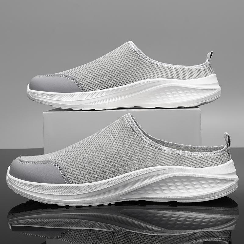 

Мужские вязаные туфли для ходьбы, модные повседневные мокасины, дышащие, легкие мужские полутапочки, мужские сандалии, повседневная обувь 46 серый