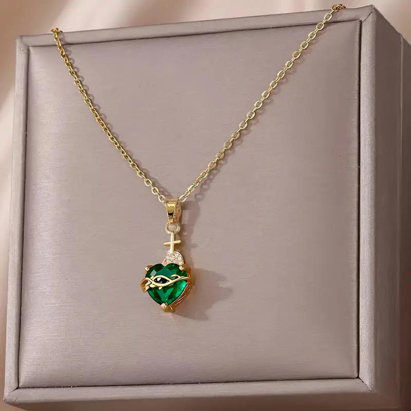 Huitan Orange Red/Green/Blue Heart Cubic Zirconia Pendant Necklace for Women Luxury Trendy Wedding Accessories Elegant Gift 2026