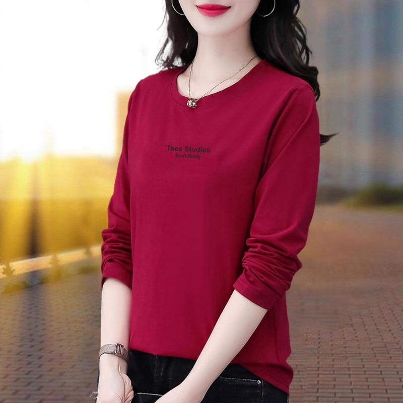 Round Neck Pure Cotton Long-sleeved Women's Spring and Autumn Thin New Loose Bottoming Shirt Top