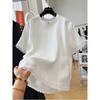 Women Summer Solid Lace Trim Loose Short Sleeve Casual T Shirt Top