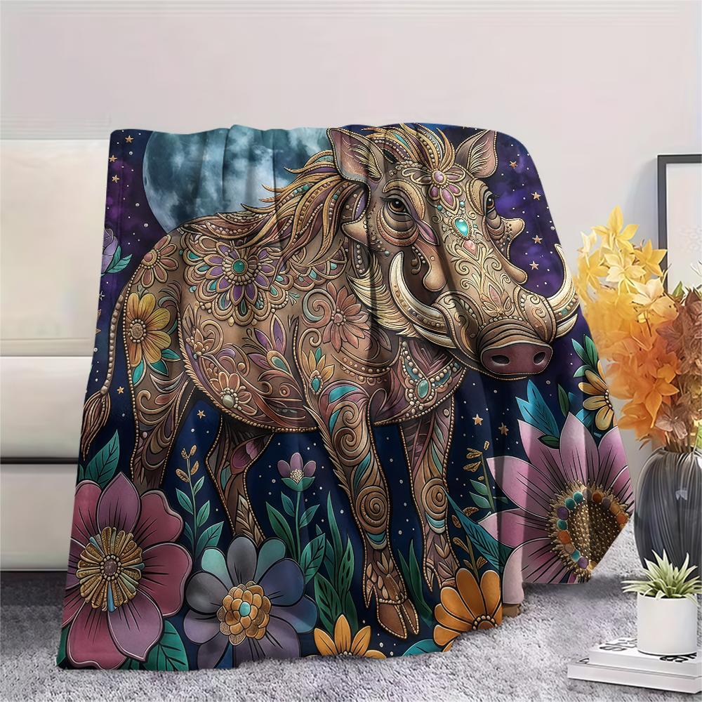 Retro Purple Flower Animal Print Flannel Blanket,High Quality Comfortable for All Seasons,Home Decor,Warmth and Comfort,Perfect for Christmas Gifts