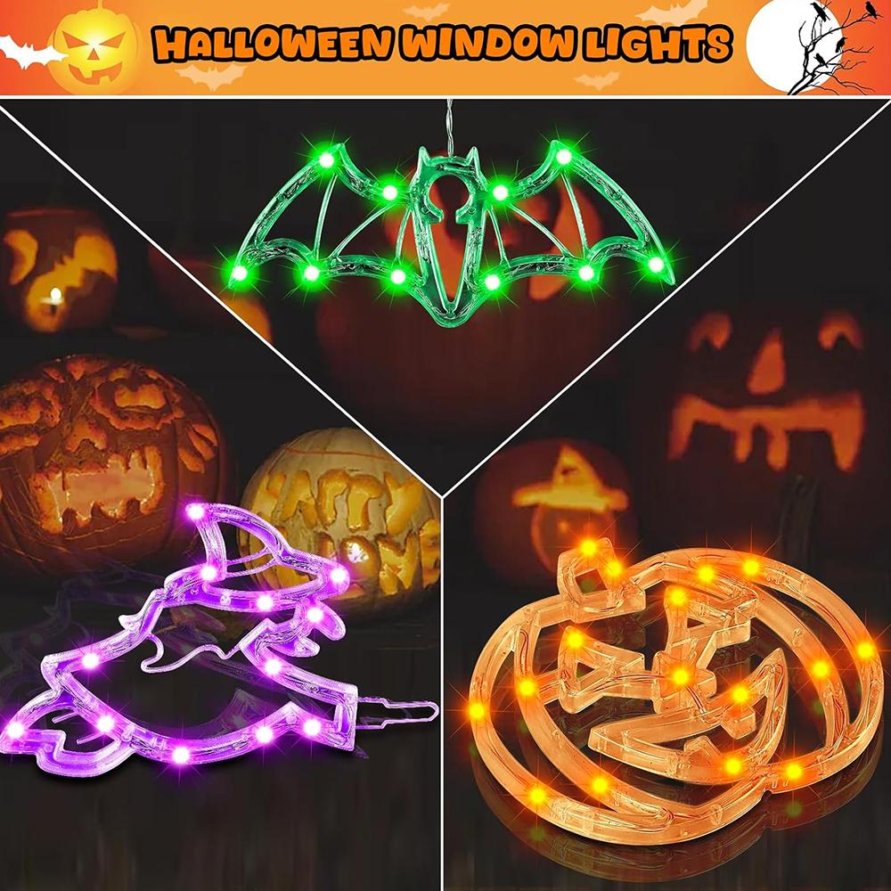 3pcs Halloween Lights Decorations Light Up Decorations with Suction Cup & Hooks