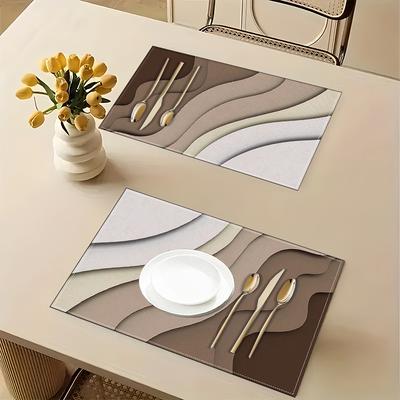 Modern Abstract Wave Placemats Set of 2 Beige Brown Table Mats Washable Kitchen Dining Decor Linen Coaster