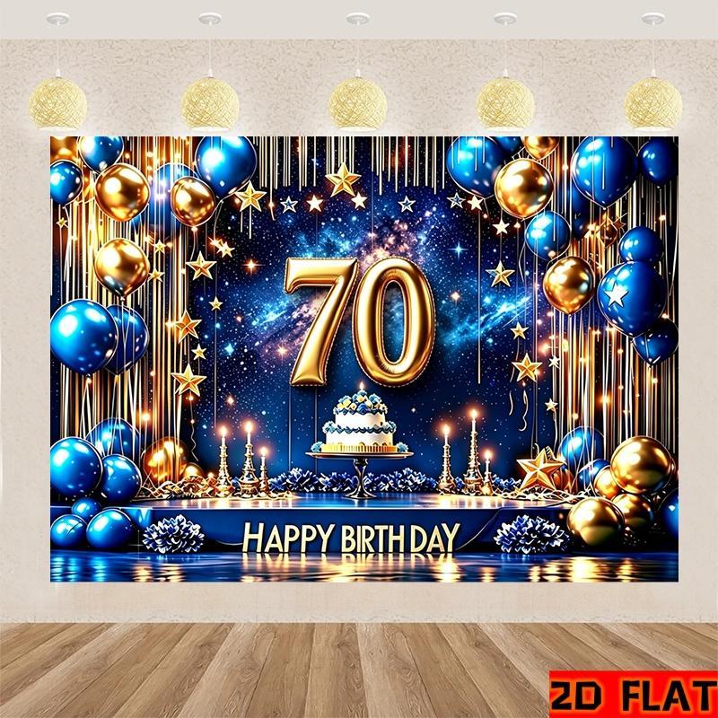 2D Flat 2D Flat - 2D Flat 2D Flat - 2D Flat Banner 1pc 70th Birthday Backdrop Polyester Blue Gold Balloons Stars Cake Photography Backdrop