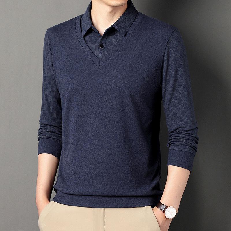Middle-aged Spring and Autumn Lapel Sweatshirt Men's Long-sleeved Polo Shirt Thin Casual Long-sleeved T-shirt Bottoming Shirt