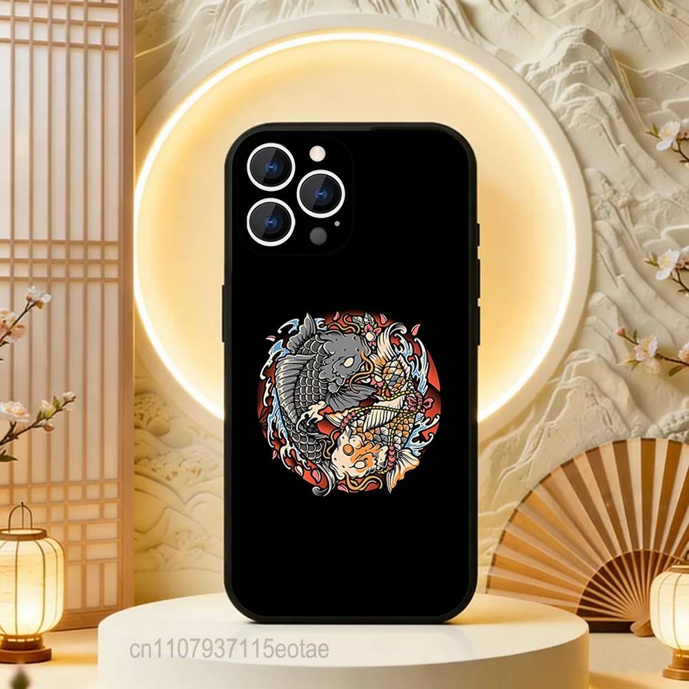Koi Carp YIN YANG For iPhone 12,16,13,14,15,17,11,Pro,Max,Plus,E,Air,Mini TPU Soft to Skin-friendly phone case