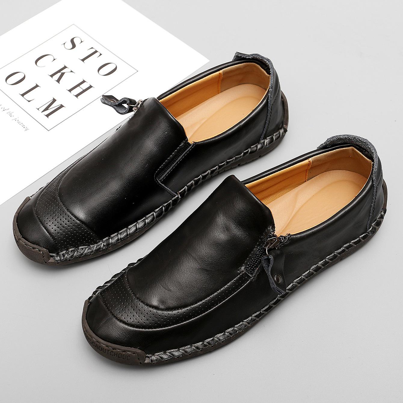 Men s Leather Casual Driving Shoes - Summer/Autumn Breathable Style with Side Zipper 48