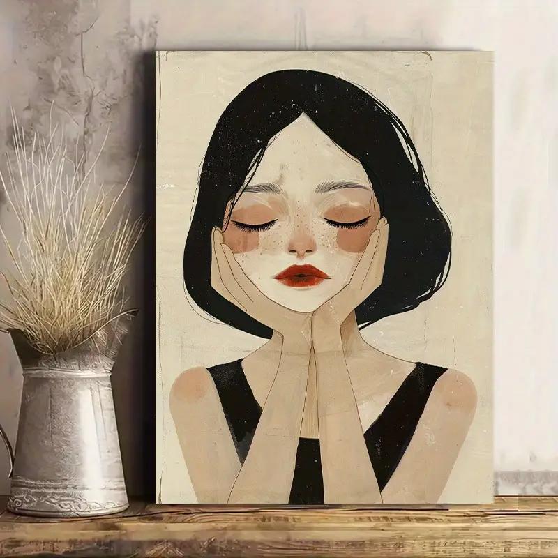 1pc Vintage Abstract Female Portrait Oil Painting Print Modern Art Home Living Room Bedroom Bathroom Canvas Wall Art Decor