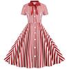 European-American Striped Patchwork Bow Party Swing Dress for Women