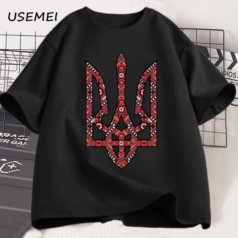 Ukraine Emblem Coat of Arms Tryzub T Shirt Men Women Harajuku Cotton Short Sleeve T-shirt Ukrainian T Shirts Man Clothes