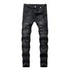 Four Season Wearable European And American Men'S Knee Ripped Jeans Stretch High Street Trend Slim Pants Motorcycle Pleated Small Leg Pants