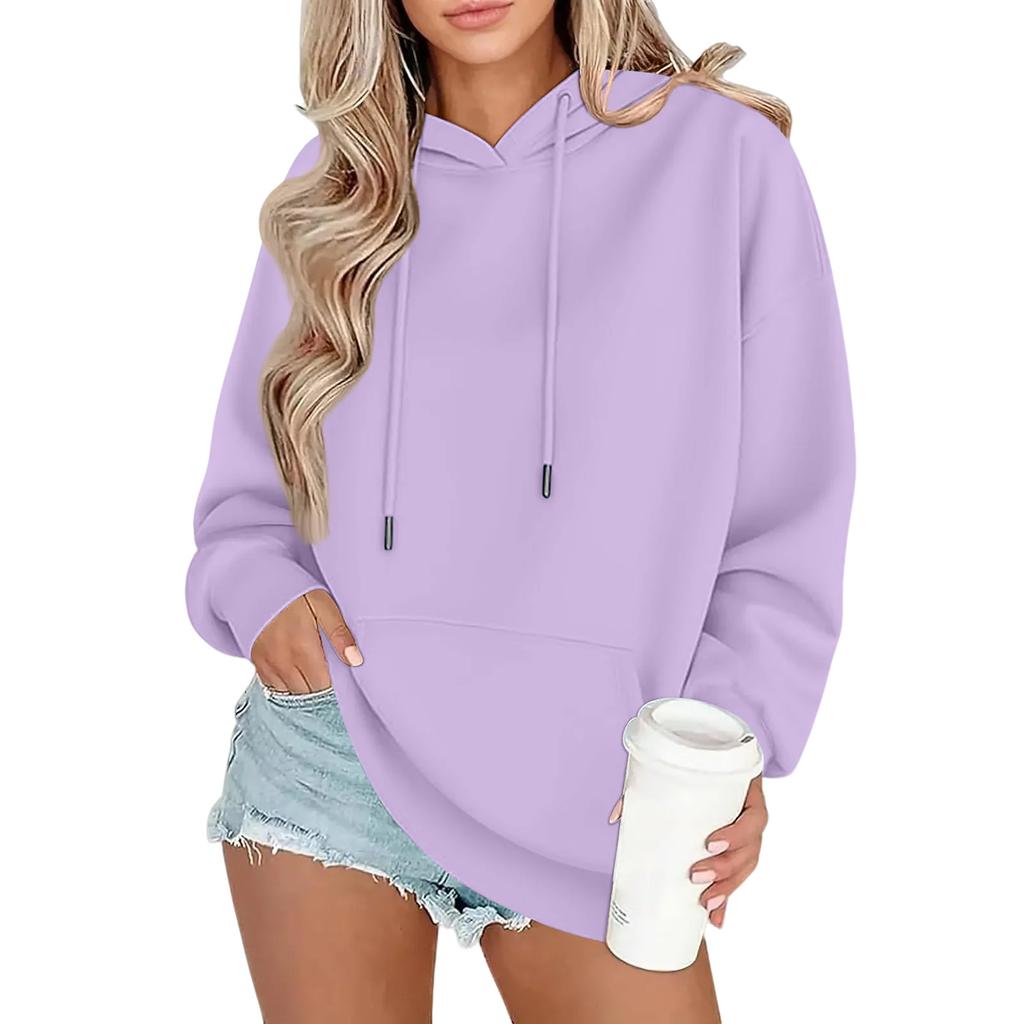 Damenmode Oversized Drop-Shoulder Langarm-Sweatshirt -Farbiges Kapuzensweatshirt