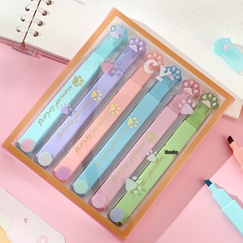 6er-Pack fluoreszierende Textmarker - Große Kapazität, Stilvolles Design, Perfekt für Schüler und Journaling gray
