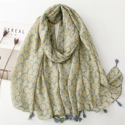 Scarf Spring and Summer Silk Scarf Ethnic Style Avocado Green Wheat Ear Sunscreen Shawl Women