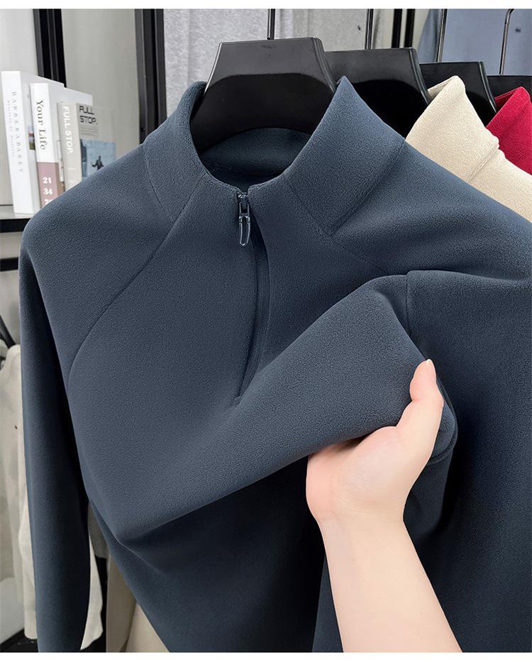 Herren-Hoodie aus Wolle und Sherpa mit halbem Reißverschluss, Winterfavorit, Fleece-gefüttert, dicker Stehkragen, Basisschicht