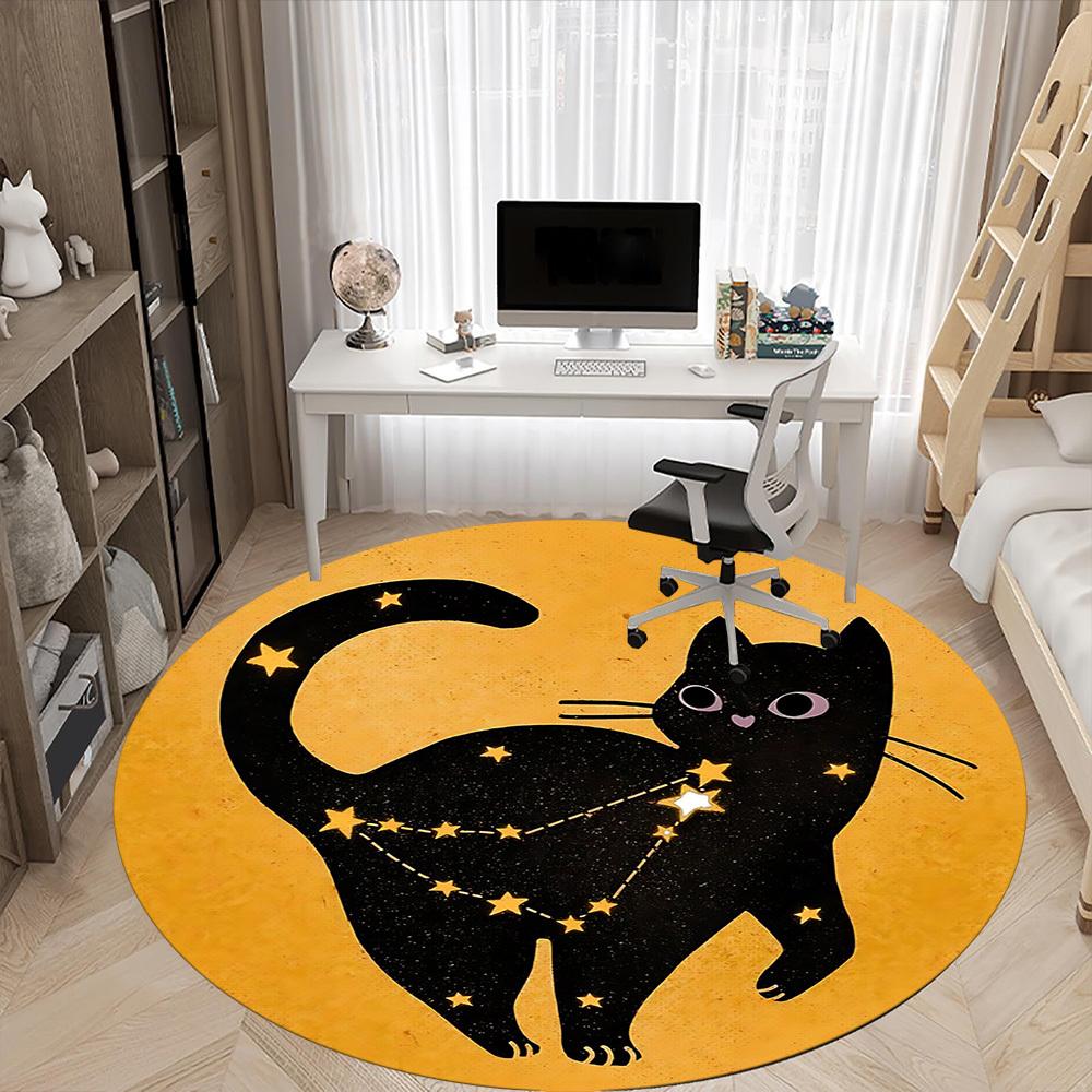 1pc Cat Stars Office Round Area Rug, Under Office Chairs Bedroom Living Room Home Decor, Room Deco