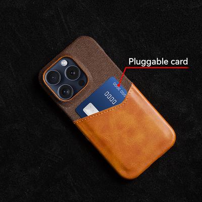For iPhone 16 Pro Case PU Leather Card Slot Cloth Texture Hard PC Phone Cover