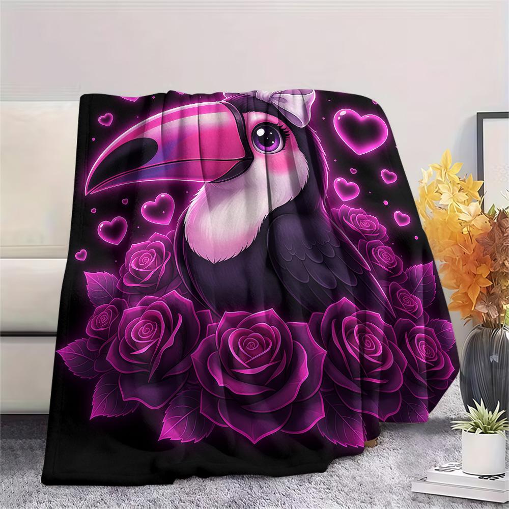 1PC Gothic Kawaii Print Flannel Blanket, High quality Comfortable for All Seasons, Home Decor, Warmth and Comfort, Perfect for Christmas Gifts