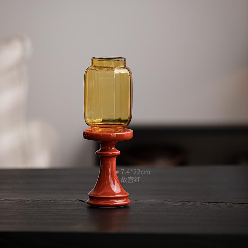 

Glass Candle Stand Chinese-style Decorative New Creative Zen-inspired Buddha Worship and Offering Lamp Tea Room Atmosphere Light красный