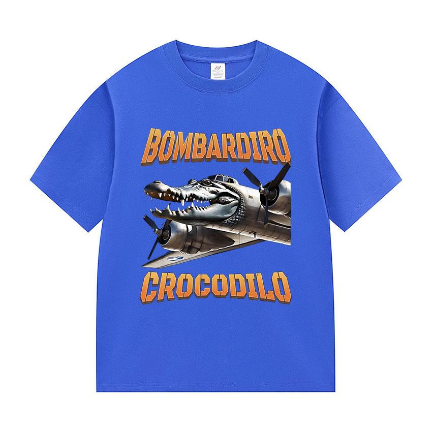 Bombardino Crocodile Funny Meme Plane Bomber print TShirt Men fashion O-Neck short sleeve t shirt Unisex summer pure cotton Tees