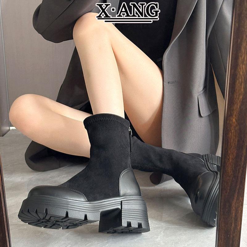 Maillard brown cm high heel small Martin boots women's thick heel short boots thick sole heightening elastic thin boots
