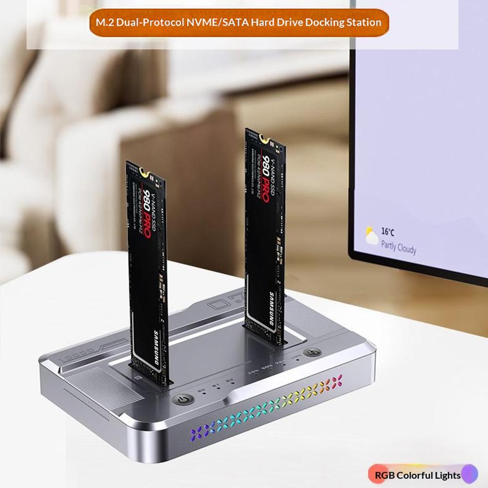 Dual Bay M.2 NVMe/SATA SSD Cloning Dock, Offline One-Key Copy, 5Gbps USB-C 3.2 Hard Drive Enclosure, SATA-to-SATA Clone