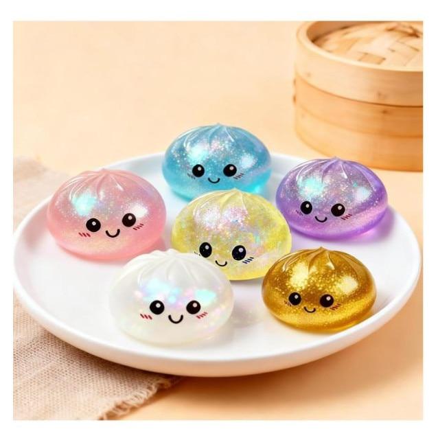 Squishy Dumpling Glitter Cutie Stress Relief Toy, Anti-Stress Pouch, Random Color, Kawaii Style, 10 Cm