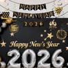 Yookat Black Gold Happy New Year Banner and New Years Hanging Swirls 2026 Happy New Years Eve Party Decorations Supplies